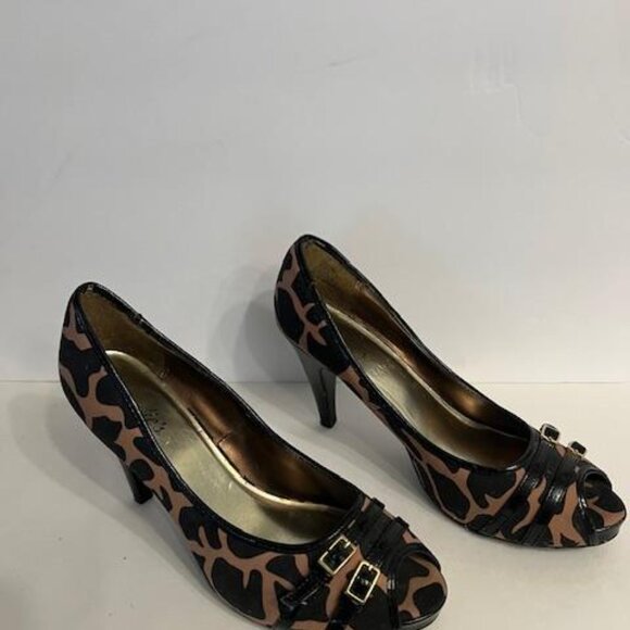Candies Open Toe Animal Print / Leopard Print Black Heels Vintage size 10 - Picture 2 of 6